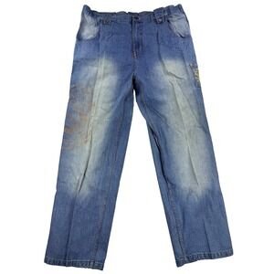 Mens Competition Y2K Grunge Blue Denim Jeans 42x32 Worn Streetwear Skate Baggy